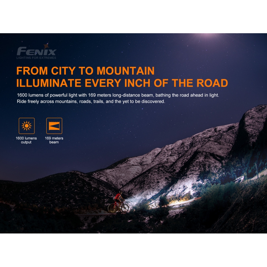 Fenix BC26R - Luce LED ricaricabile per bicicletta LED/USB IP68 1600 lm 65 ore