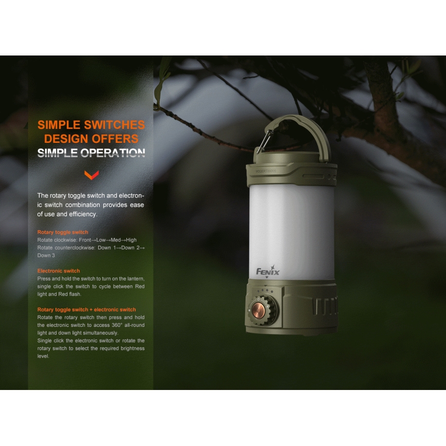 Fenix CL26RPROOLI - Lampada portatile ricaricabile a LED Dimmerabile LED/USB IP66 650 brillante 408 h 5000 mAh verde