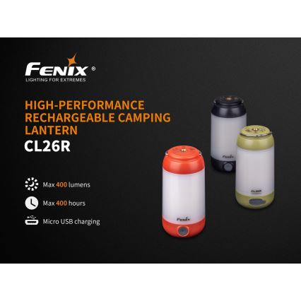 Fenix CL26RRED - LED Dimmerabile portatile ricaricabile lampada LED/USB/2xCR123A IP66 400 lm 400 h 2600 mAh arancione