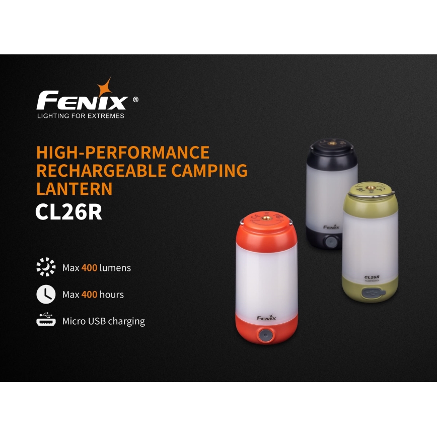Fenix CL26RRED - LED Dimmerabile portatile ricaricabile lampada LED/USB/2xCR123A IP66 400 lm 400 h 2600 mAh arancione
