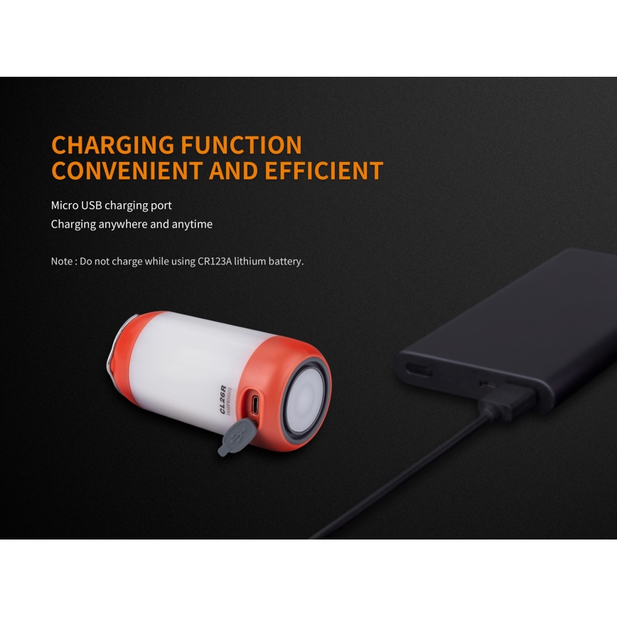 Fenix CL26RRED - LED Dimmerabile portatile ricaricabile lampada LED/USB/2xCR123A IP66 400 lm 400 h 2600 mAh arancione
