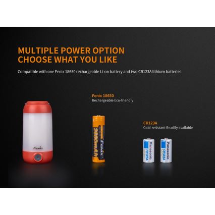 Fenix CL26RRED - LED Dimmerabile portatile ricaricabile lampada LED/USB/2xCR123A IP66 400 lm 400 h 2600 mAh arancione
