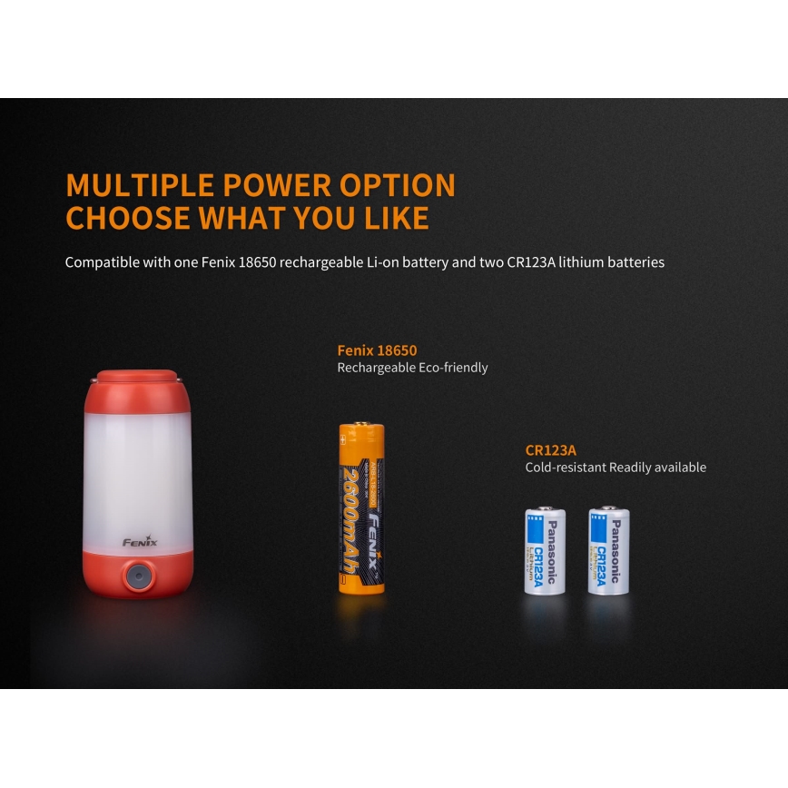 Fenix CL26RRED - LED Dimmerabile portatile ricaricabile lampada LED/USB/2xCR123A IP66 400 lm 400 h 2600 mAh arancione