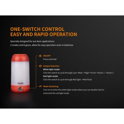 Fenix CL26RRED - LED Dimmerabile portatile ricaricabile lampada LED/USB/2xCR123A IP66 400 lm 400 h 2600 mAh arancione