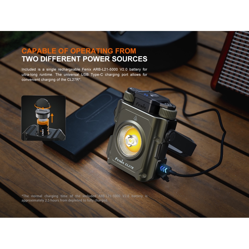 Fenix CL27RGRE - Luce LED dimmerabile ricaricabile LED/USB IP66 1600 brillantezza 285 h