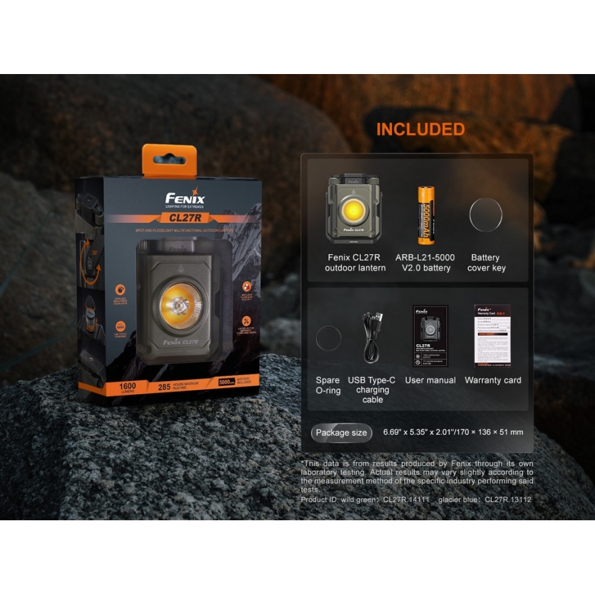 Fenix CL27RGRE - Luce LED dimmerabile ricaricabile LED/USB IP66 1600 brillantezza 285 h