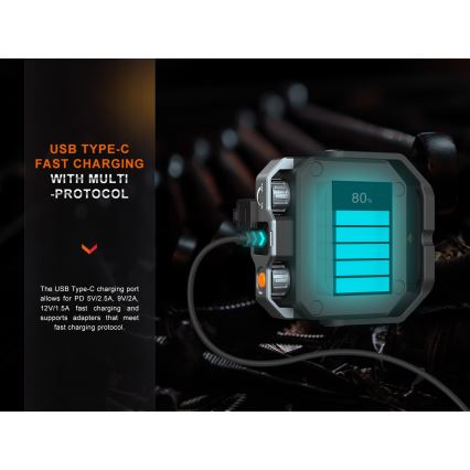 Fenix CL28R - Proiettore LED dimmerabile ricaricabile con power bank LED/USB IP66 2000 shiny 360 h 10000 mAh