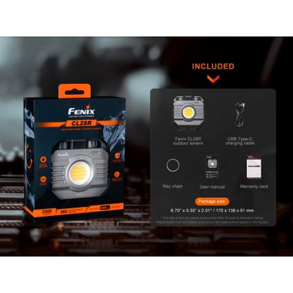 Fenix CL28R - Proiettore LED dimmerabile ricaricabile con power bank LED/USB IP66 2000 shiny 360 h 10000 mAh