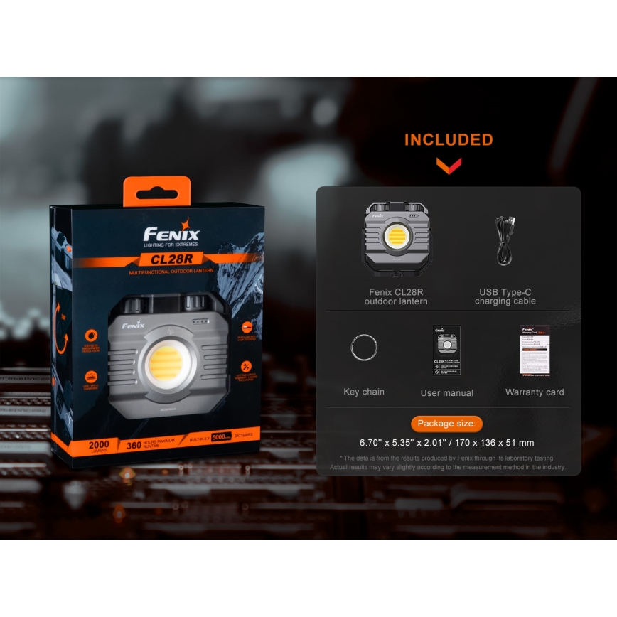 Fenix CL28R - Proiettore LED dimmerabile ricaricabile con power bank LED/USB IP66 2000 shiny 360 h 10000 mAh