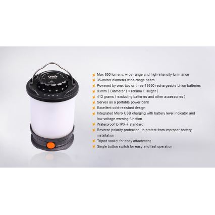 Fenix CL30R - Lampada portatile ricaricabile a LED LED/USB/6xCR123A IPX7 650 lm 300 h 2600 mAh