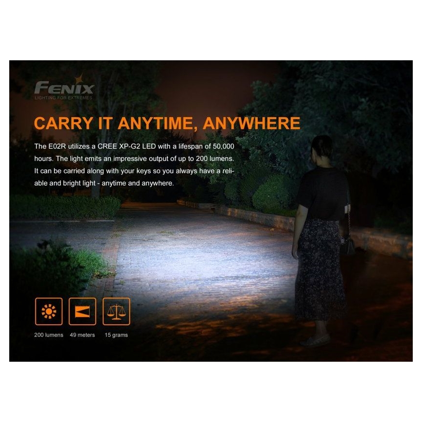 Fenix E02RBLC - LED Torcia ricaricabile LED/USB IP68 200 lm 6.5 h