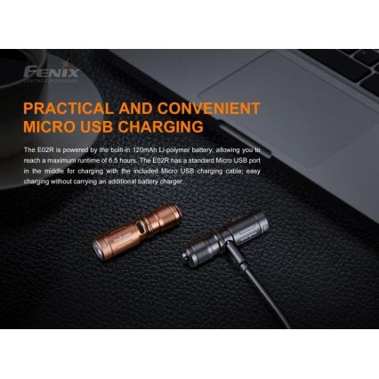 Fenix E02RBLC - LED Torcia ricaricabile LED/USB IP68 200 lm 6.5 h