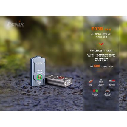 Fenix E03RV20GREY - Torcia LED ricaricabile LED/USB IP66 500 lucente 30 h 400 mAh