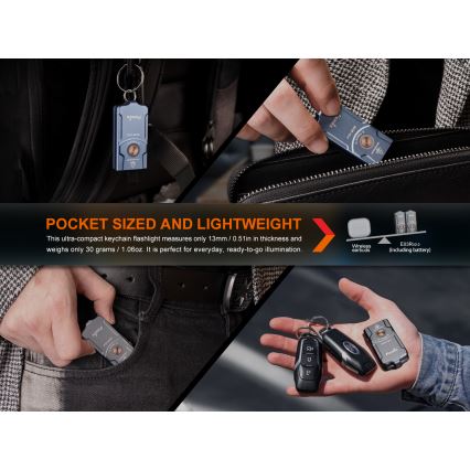 Fenix E03RV20GREY - Torcia LED ricaricabile LED/USB IP66 500 lucente 30 h 400 mAh