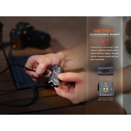 Fenix E03RV20GREY - Torcia LED ricaricabile LED/USB IP66 500 lucente 30 h 400 mAh