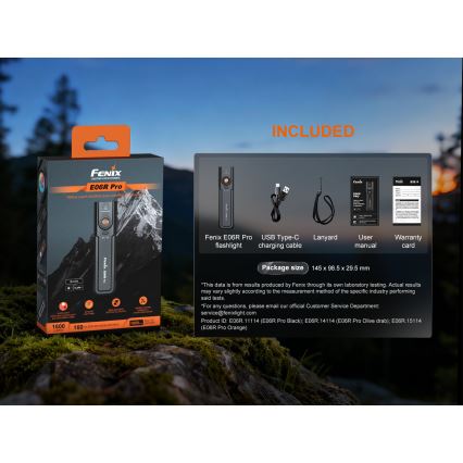 Fenix E06RPROEUBLC - Torcia ricaricabile dimmerabile LED/USB, 1650 mAh, IP66, 1600 lm, 111 h, nera