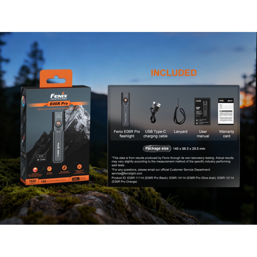 Fenix E06RPROEUBLC - Torcia ricaricabile dimmerabile LED/USB, 1650 mAh, IP66, 1600 lm, 111 h, nera