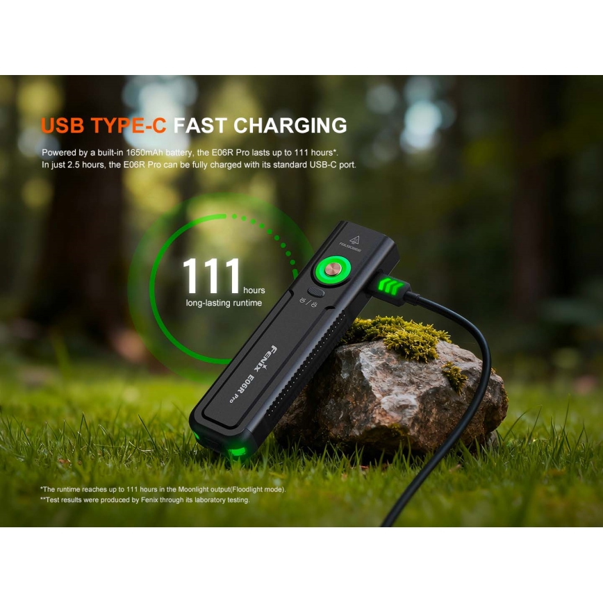 Fenix E06RPROEUBLC - Torcia ricaricabile dimmerabile LED/USB, 1650 mAh, IP66, 1600 lm, 111 h, nera