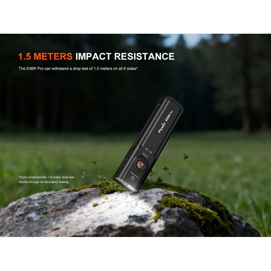 Fenix E06RPROEUBLC - Torcia ricaricabile dimmerabile LED/USB, 1650 mAh, IP66, 1600 lm, 111 h, nera