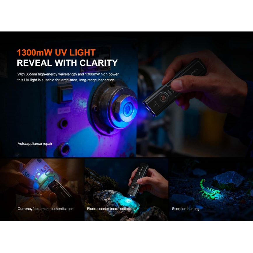 Fenix E06RPROEUOLI - Torcia ricaricabile LED dimmerabile, ricarica USB, 1650 mAh, IP66, 1600 lm, 111 h, verde