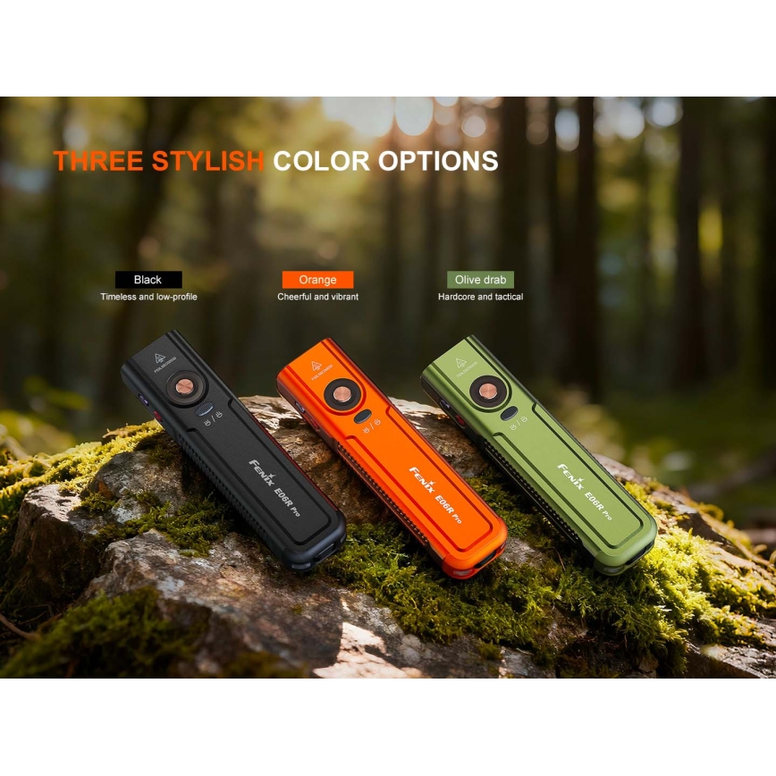 Fenix E06RPROEUOLI - Torcia ricaricabile LED dimmerabile, ricarica USB, 1650 mAh, IP66, 1600 lm, 111 h, verde