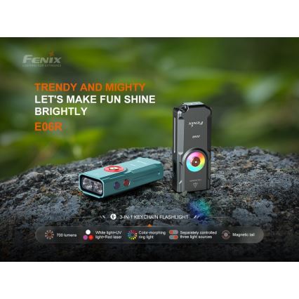 Fenix E06RTKS - Torcia elettrica ricaricabile dimmerabile a LED UV/USB IP66 700 luce 60 h turchese