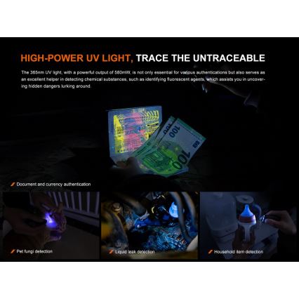 Fenix E06RTKS - Torcia elettrica ricaricabile dimmerabile a LED UV/USB IP66 700 luce 60 h turchese