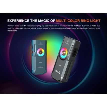Fenix E06RTKS - Torcia elettrica ricaricabile dimmerabile a LED UV/USB IP66 700 luce 60 h turchese