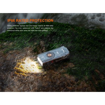 Fenix E06RTKS - Torcia elettrica ricaricabile dimmerabile a LED UV/USB IP66 700 luce 60 h turchese