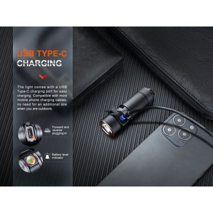 Fenix E18RV20800 - Torcia ricaricabile LED dimmerabile LED/USB/1xCR123A 800 mAh IP68 1200 lm 200 h nero