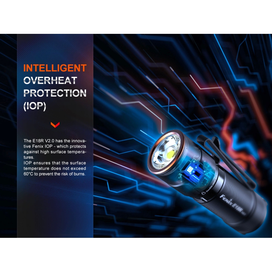 Fenix E18RV20800 - Torcia ricaricabile LED dimmerabile LED/USB/1xCR123A 800 mAh IP68 1200 lm 200 h nero