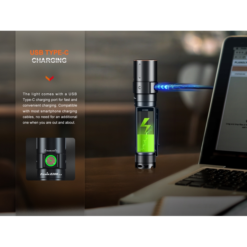 Fenix E28RV20 - Torcia elettrica ricaricabile LED dimmerabile LED/USB/2xCR123A IP68 1700 shiny 260 h 3400 mAh