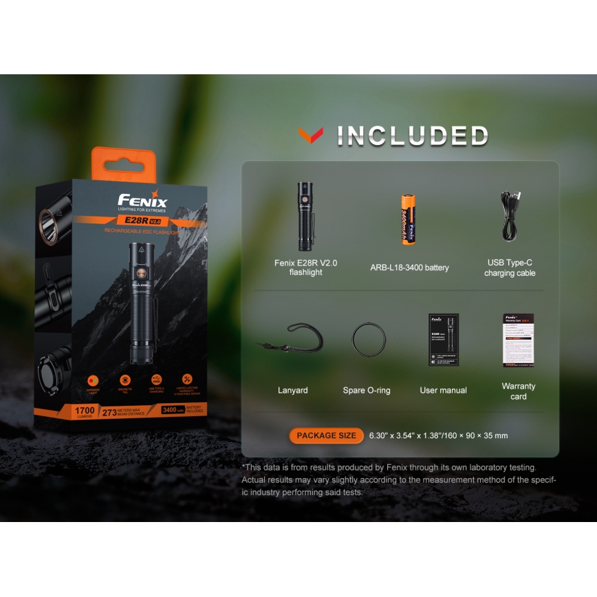 Fenix E28RV20 - Torcia elettrica ricaricabile LED dimmerabile LED/USB/2xCR123A IP68 1700 shiny 260 h 3400 mAh