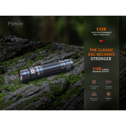 Fenix E35RSETAODS - LED Dimmerabile ricaricabile torcia LED/USB IP68 3100 lm 69 h 5000 mAh + diffuser 26,5mm