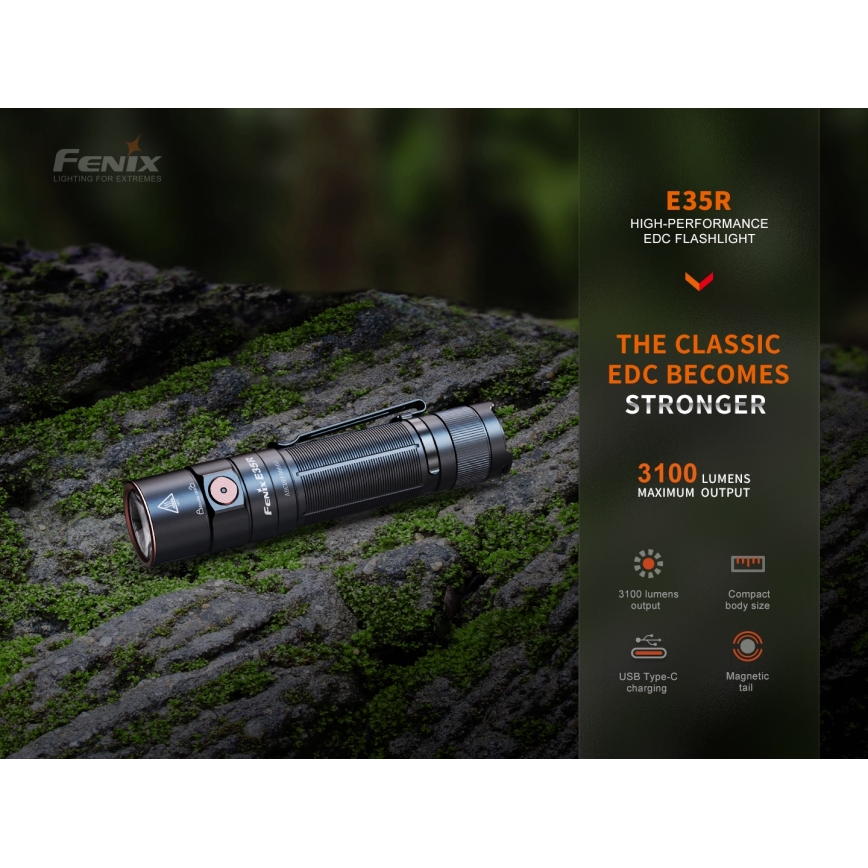 Fenix E35RSETAODS - LED Dimmerabile ricaricabile torcia LED/USB IP68 3100 lm 69 h 5000 mAh + diffuser 26,5mm