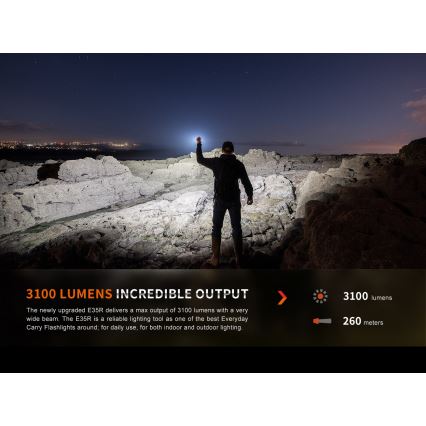 Fenix E35RSETAODS - LED Dimmerabile ricaricabile torcia LED/USB IP68 3100 lm 69 h 5000 mAh + diffuser 26,5mm