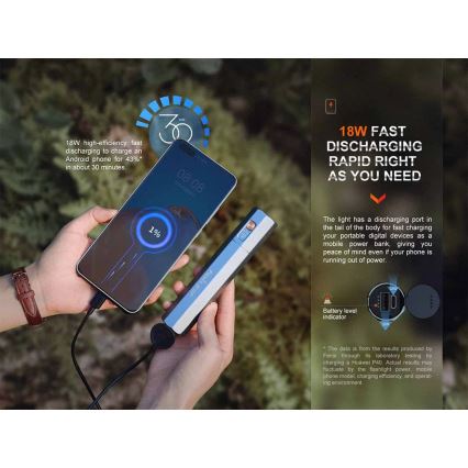 Fenix ECPBLCK - Torcia LED ricaricabile con power bank USB IP68 1600 lucente 504 h 5000 mAh nero