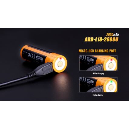 Fenix FE18650LI26USB - Batteria ricaricabile USB 3,6 V 2600 mAh, 1 pezzo