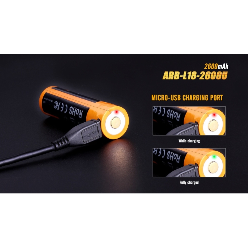 Fenix FE18650LI26USB - Batteria ricaricabile USB 3,6 V 2600 mAh, 1 pezzo