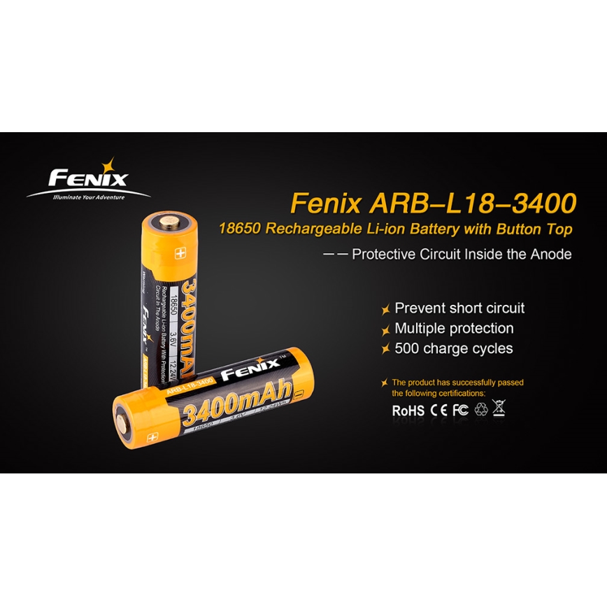 Fenix FE18650LI34 - 1 pezzo Batteria ricaricabile 18650/3,6V 3400 mAh