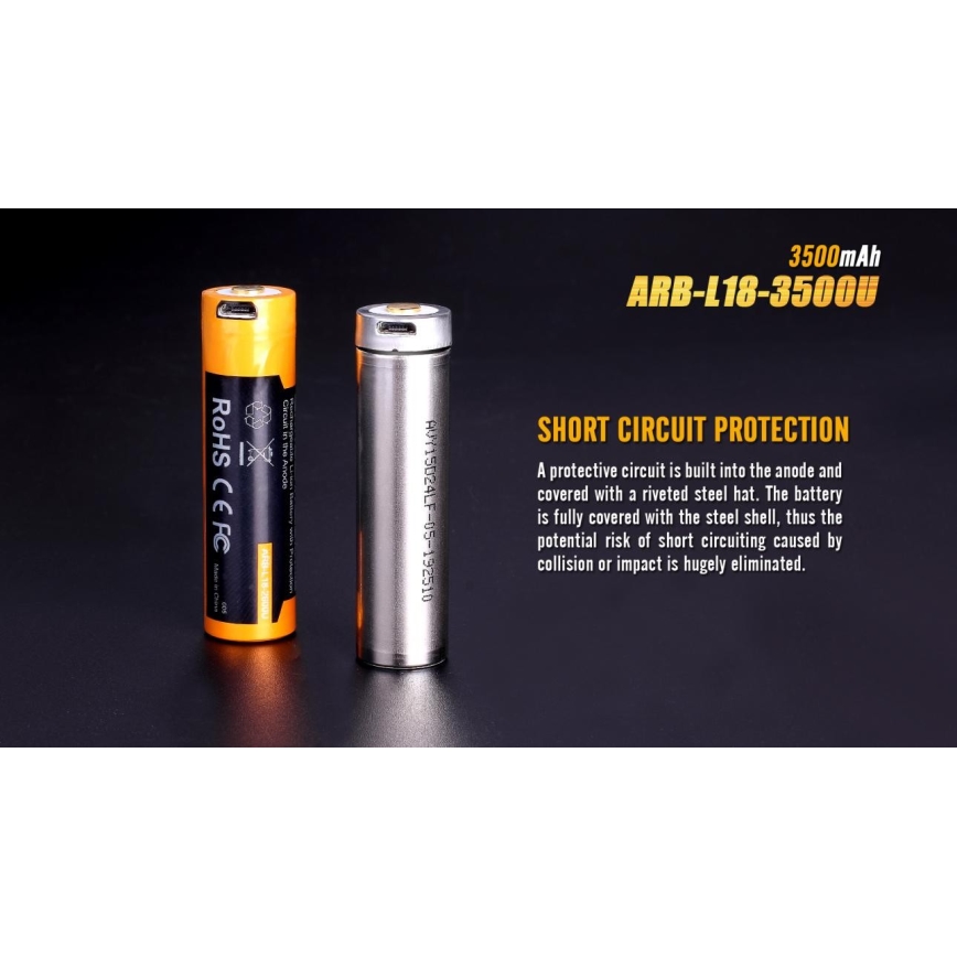 Fenix FE18650LI35USB - 1 pz Batteria ricaricabile USB, 3,6 V, 3500 mAh