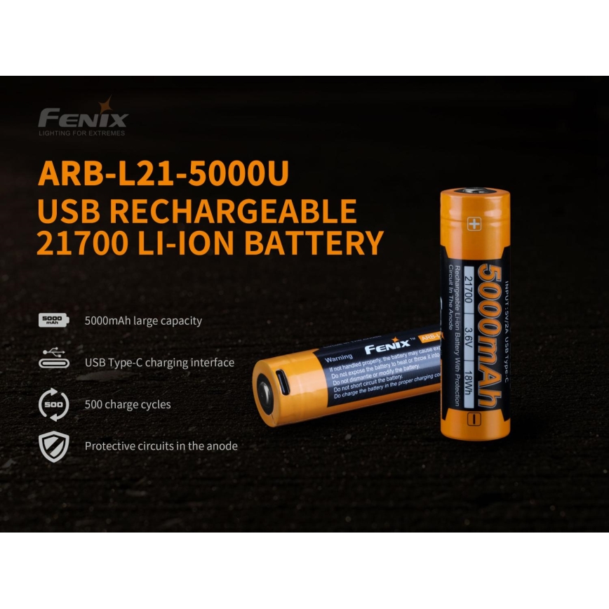 Fenix FE21700USB - 1 pezzo Batteria ricaricabile USB/3,6 V 5000 mAh