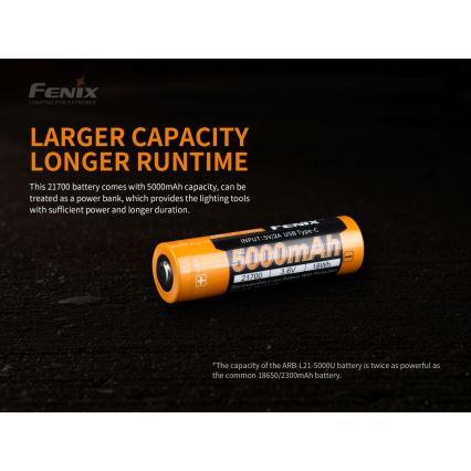 Fenix FE21700USB - 1 pezzo Batteria ricaricabile USB/3,6 V 5000 mAh