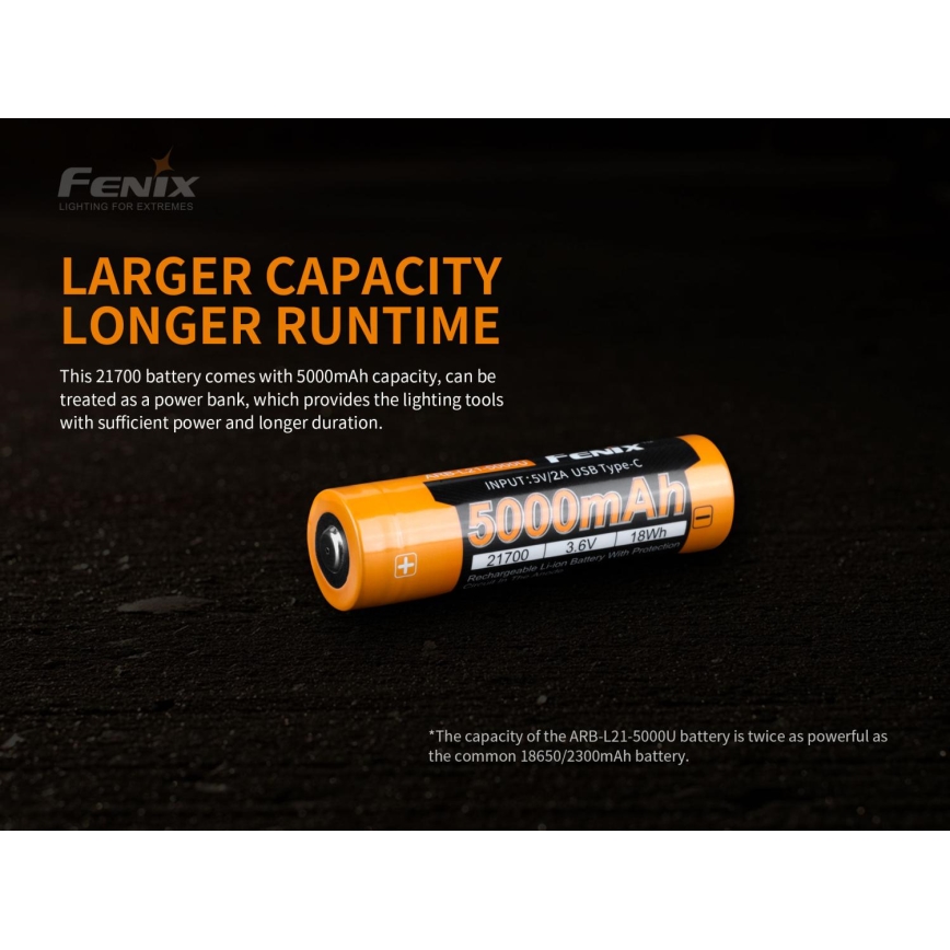 Fenix FE21700USB - 1 pezzo Batteria ricaricabile USB/3,6 V 5000 mAh