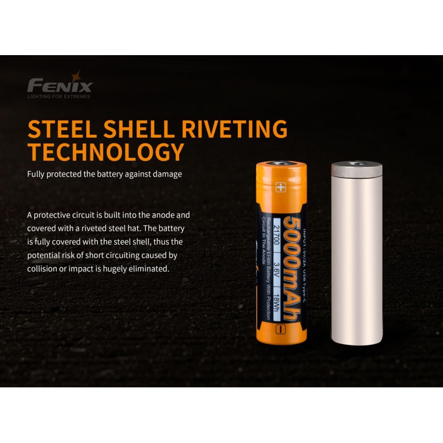 Fenix FE21700USB - 1 pezzo Batteria ricaricabile USB/3,6 V 5000 mAh