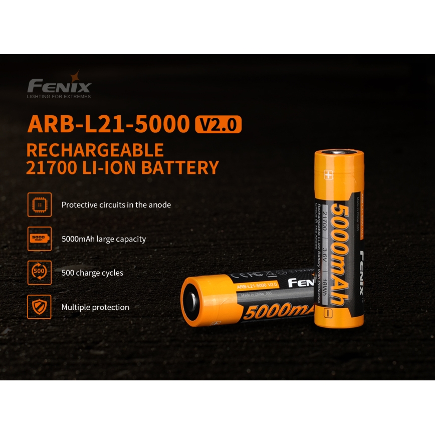 Fenix FE21700V20 - 1 pz Batteria ricaricabile 21700/3,6V 5000 mAh
