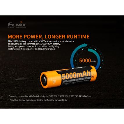 Fenix FE21700V20 - 1 pz Batteria ricaricabile 21700/3,6V 5000 mAh