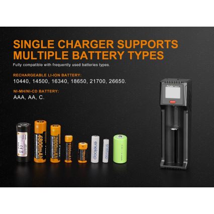 Fenix FENARED1 - Caricabatterie 1xLi-ion/AAA/AA/C 5V