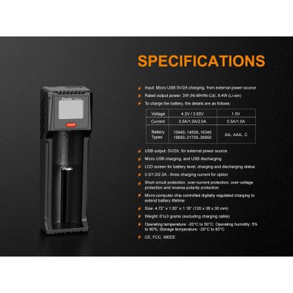 Fenix FENARED1 - Caricabatterie 1xLi-ion/AAA/AA/C 5V