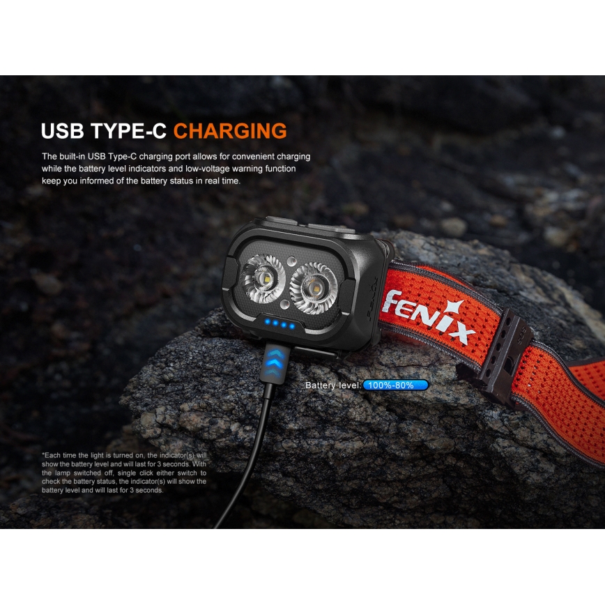 Fenix HL18RTV20BLC - Lampada frontale ricaricabile LED Dimmerabile LED/USB/3xAA IP66 800 lm 160 h 1900 mAh nero/arancione